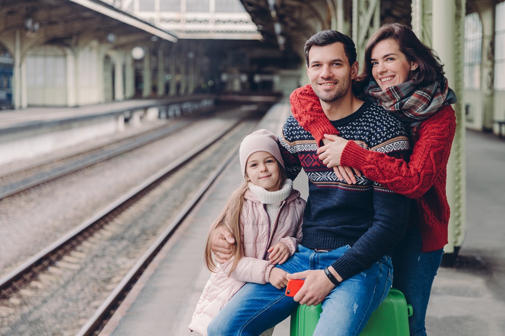 Family at the train station